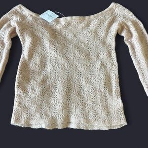 American Eagle Outfitters Off-the-Shoulder Open Knit Sweater in Light pink